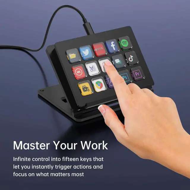 Alt view image 3 of 7 - 15-Key LCD Macro Keyboard, Customizable Stream Controller with Programmable Shortcut Keys for OBS, Twitch, YouTube, Zoom, Photoshop All-in-One Productivity Control Pad for PC & Mac