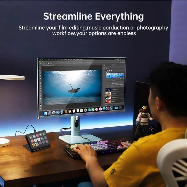 Alt view image 2 of 7 - 15-Key LCD Macro Keyboard, Customizable Stream Controller with Programmable Shortcut Keys for OBS, Twitch, YouTube, Zoom, Photoshop All-in-One Productivity Control Pad for PC & Mac