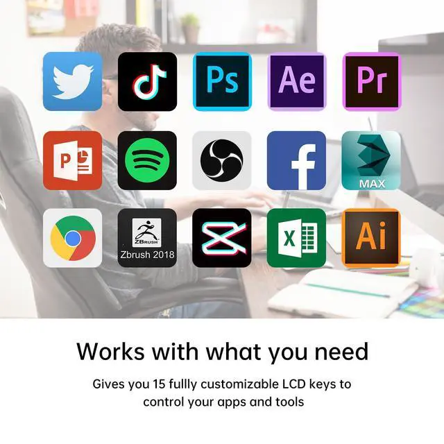 Alt view image 4 of 7 - 15-Key LCD Macro Keyboard, Customizable Stream Controller with Programmable Shortcut Keys for OBS, Twitch, YouTube, Zoom, Photoshop All-in-One Productivity Control Pad for PC & Mac
