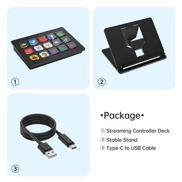 Alt view image 6 of 7 - 15-Key LCD Macro Keyboard, Customizable Stream Controller with Programmable Shortcut Keys for OBS, Twitch, YouTube, Zoom, Photoshop All-in-One Productivity Control Pad for PC & Mac
