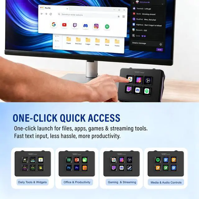 Alt view image 3 of 7 - Mini Stream Controller Deck, Gaming Streaming Macro Pad Keypad, Shortcut Keyboard with 6 Programmable LCD Keys, Customizable Icons & RGB Light, USB Soundboard for Video Editing, OBS, PC, Mac