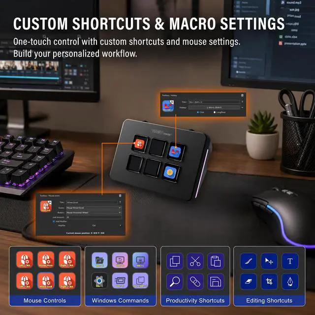 Alt view image 4 of 7 - Mini Stream Controller Deck, Gaming Streaming Macro Pad Keypad, Shortcut Keyboard with 6 Programmable LCD Keys, Customizable Icons & RGB Light, USB Soundboard for Video Editing, OBS, PC, Mac