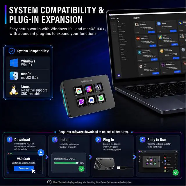 Alt view image 6 of 7 - Mini Stream Controller Deck, Gaming Streaming Macro Pad Keypad, Shortcut Keyboard with 6 Programmable LCD Keys, Customizable Icons & RGB Light, USB Soundboard for Video Editing, OBS, PC, Mac