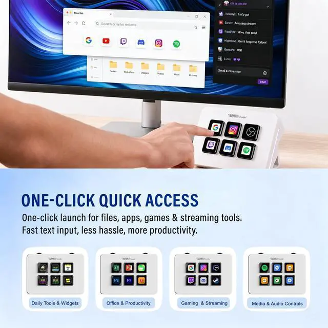 Alt view image 3 of 7 - Mini Stream Controller Deck, Gaming Streaming Macro Pad Keypad, Shortcut Keyboard with 6 Programmable LCD Keys, Customizable Icons & RGB Light, USB Soundboard for Video Editing, OBS, PC, Mac