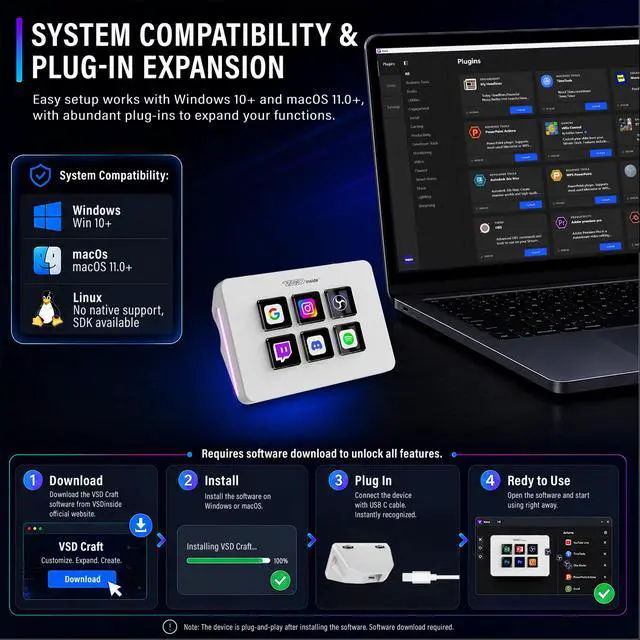 Alt view image 6 of 7 - Mini Stream Controller Deck, Gaming Streaming Macro Pad Keypad, Shortcut Keyboard with 6 Programmable LCD Keys, Customizable Icons & RGB Light, USB Soundboard for Video Editing, OBS, PC, Mac