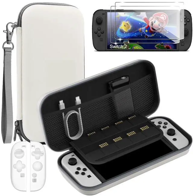 Main image of Storage Case for NS Switch 2 for (2025) case Cover,White Hard Shell Portable,Handbag with 2 Pack Tempered Films and a Transparent Silicone Handle 3 in 1