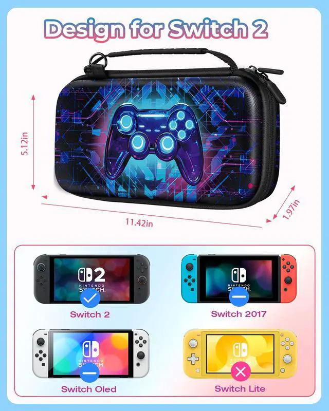 Alt view image 3 of 6 - for Nintendo Switch 2 Carrying Case for Teen Boys - Cute Cool Design for Switch 2 2025 Travel Cases with Handle and Strap Portable Storage Carry Hard Shell for Accessories, Game
