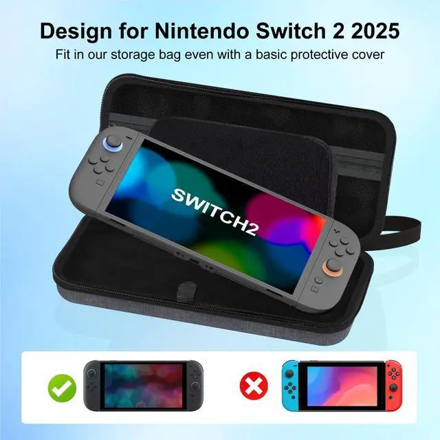 Alt view image 2 of 7 - Switch 2 Carrying Case Compatible with Nintendo Switch 2, Portable Nylon Protector Case with 12 Game Cartridge, Pouch Carrying Protector Travel Bag for Console and Switch2 Accessories, Gray