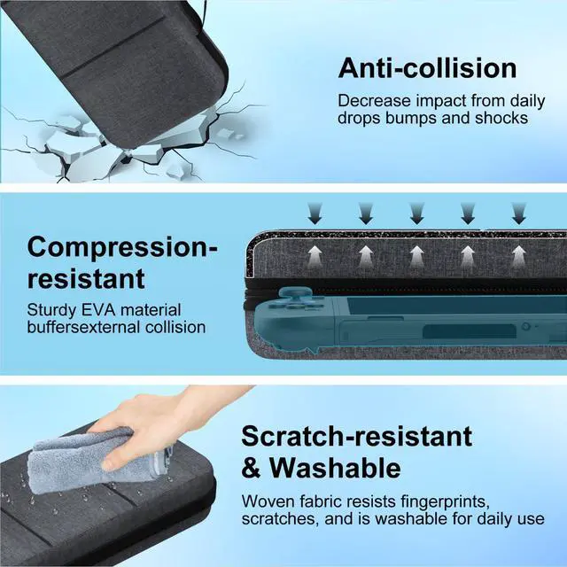 Alt view image 4 of 7 - Switch 2 Carrying Case Compatible with Nintendo Switch 2, Portable Nylon Protector Case with 12 Game Cartridge, Pouch Carrying Protector Travel Bag for Console and Switch2 Accessories, Gray