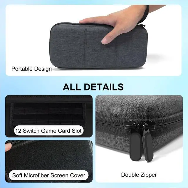 Alt view image 5 of 7 - Switch 2 Carrying Case Compatible with Nintendo Switch 2, Portable Nylon Protector Case with 12 Game Cartridge, Pouch Carrying Protector Travel Bag for Console and Switch2 Accessories, Gray