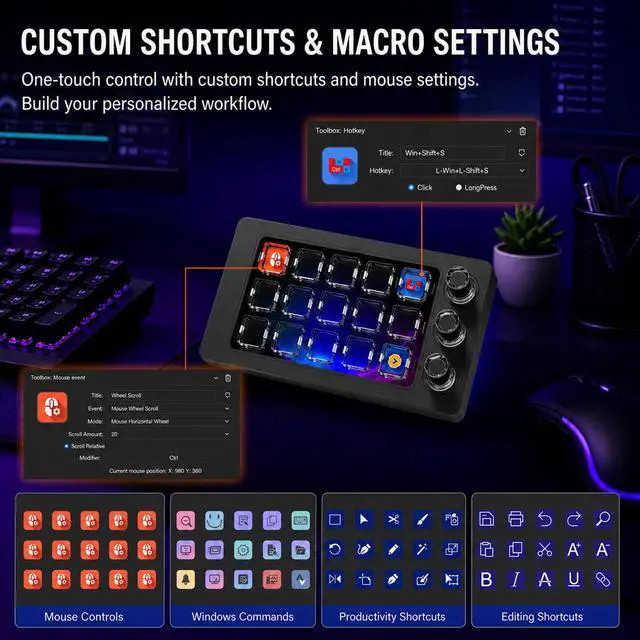 Alt view image 5 of 7 - Stream Controller Deck for PC Work,Live Stream and Video Editing