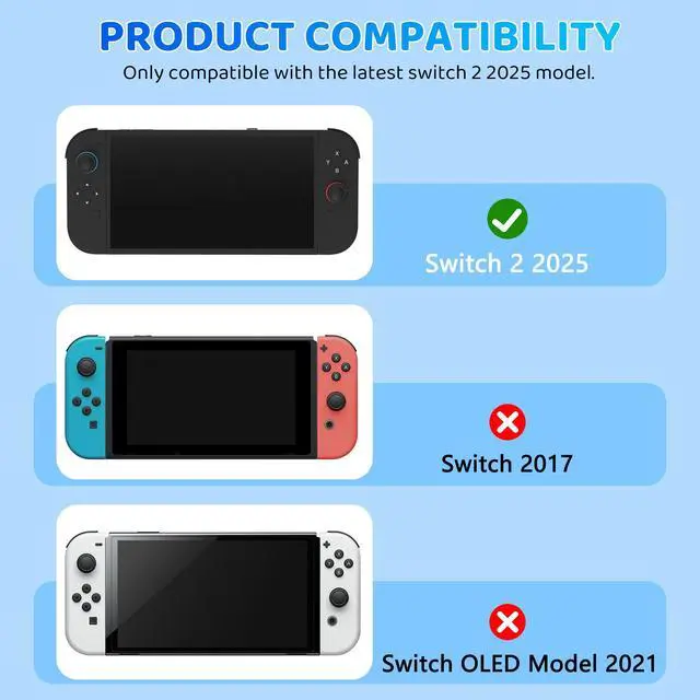 Alt view image 7 of 7 - Blue Carrying Case Compatible with Switch 2(2025), Shockproof Accessories for Switch 2 Console with Slim Portable Storage Travel Bag, Protective Cover, Screen Protector and 2 Cute Thumb Cap