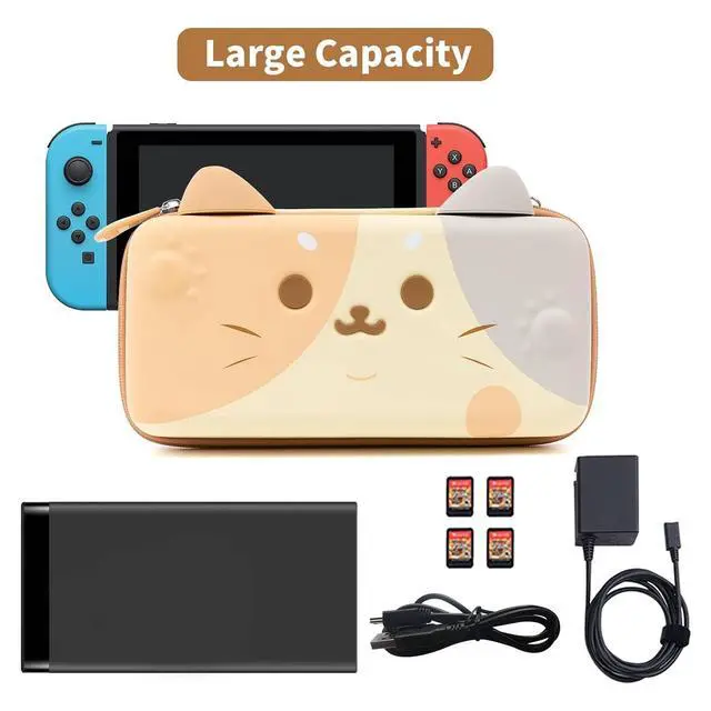 Alt view image 3 of 7 - Cat Ears Carry Case Compatible with Nintendo Switch OLED - Portable Hardshell Slim Travel Carrying Case fit Switch Console & Game Accessories (Multicolor, Large)