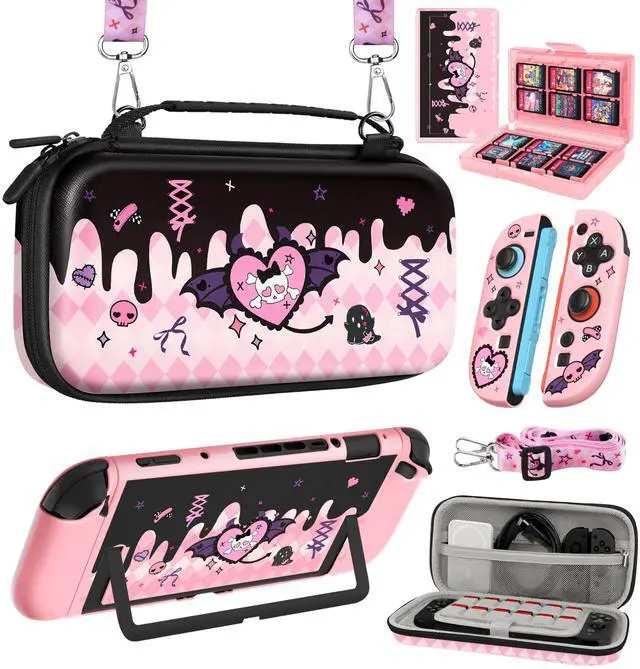 Main image of 6in1 Kits Accessories Bundle for Nintendo Switch 2 2025 - Cute Carrying Case, Protective Cover, Joy Con Grips, Thumb Grips, 24 Game Holder, Shoulder Strap Teens Boys Girls, Skull