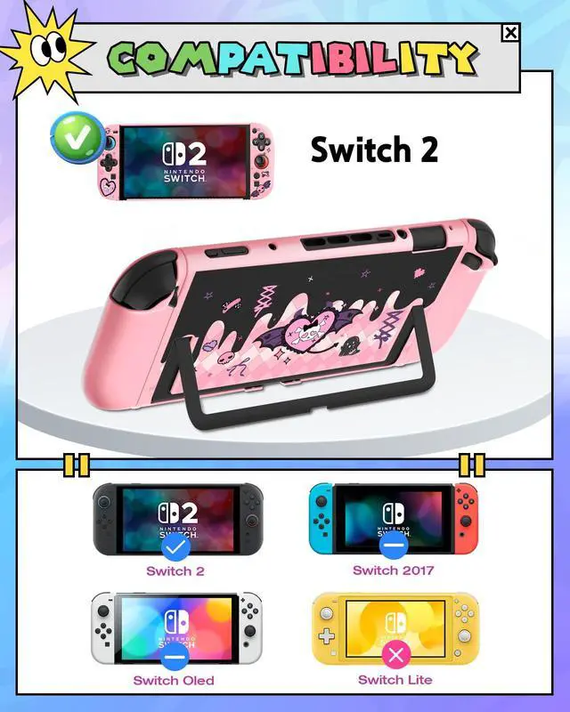 Alt view image 2 of 6 - 6in1 Kits Accessories Bundle for Nintendo Switch 2 2025 - Cute Carrying Case, Protective Cover, Joy Con Grips, Thumb Grips, 24 Game Holder, Shoulder Strap Teens Boys Girls, Skull