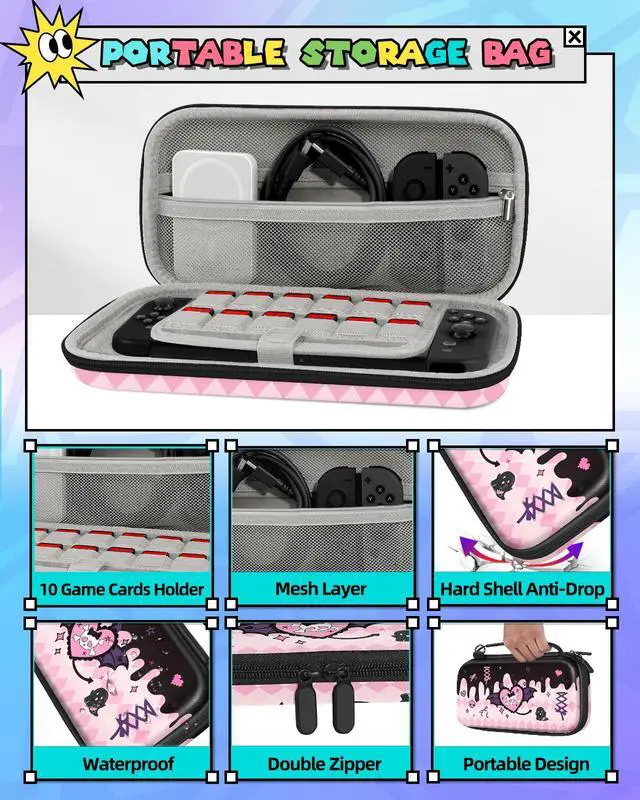Alt view image 4 of 6 - 6in1 Kits Accessories Bundle for Nintendo Switch 2 2025 - Cute Carrying Case, Protective Cover, Joy Con Grips, Thumb Grips, 24 Game Holder, Shoulder Strap Teens Boys Girls, Skull