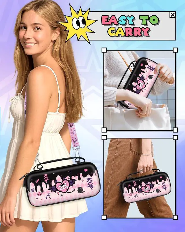 Alt view image 6 of 6 - 6in1 Kits Accessories Bundle for Nintendo Switch 2 2025 - Cute Carrying Case, Protective Cover, Joy Con Grips, Thumb Grips, 24 Game Holder, Shoulder Strap Teens Boys Girls, Skull