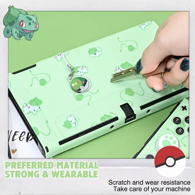 Alt view image 2 of 7 - Dockable Case Design for Switch OLED, Anti-Slip Shock-Absorption Protective Soft Carrying Case and Joy Con Controller with 1 PCS Elf Ball Pendant and 2 PCS Thumb Grip Caps-Green Frog