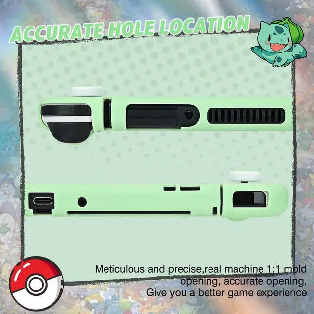 Alt view image 3 of 7 - Dockable Case Design for Switch OLED, Anti-Slip Shock-Absorption Protective Soft Carrying Case and Joy Con Controller with 1 PCS Elf Ball Pendant and 2 PCS Thumb Grip Caps-Green Frog