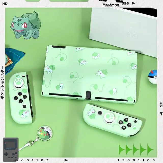 Alt view image 6 of 7 - Dockable Case Design for Switch OLED, Anti-Slip Shock-Absorption Protective Soft Carrying Case and Joy Con Controller with 1 PCS Elf Ball Pendant and 2 PCS Thumb Grip Caps-Green Frog