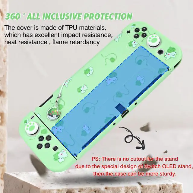 Alt view image 4 of 7 - Dockable Case Design for Switch OLED, Anti-Slip Shock-Absorption Protective Soft Carrying Case and Joy Con Controller with 1 PCS Elf Ball Pendant and 2 PCS Thumb Grip Caps-Green Frog
