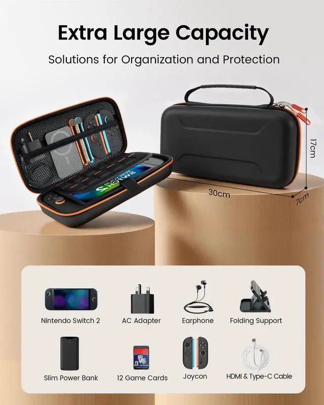 Alt view image 2 of 7 - Carrying Case Compatible with Nintendo Switch 2 Console & Charger, Shockproof Hard Shell Protective Cover Portable Travel Case with Game Card Slots & Inner Pocket for Accessories, Black