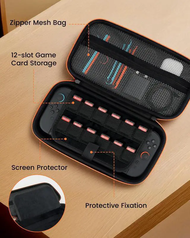 Alt view image 4 of 7 - Carrying Case Compatible with Nintendo Switch 2 Console & Charger, Shockproof Hard Shell Protective Cover Portable Travel Case with Game Card Slots & Inner Pocket for Accessories, Black