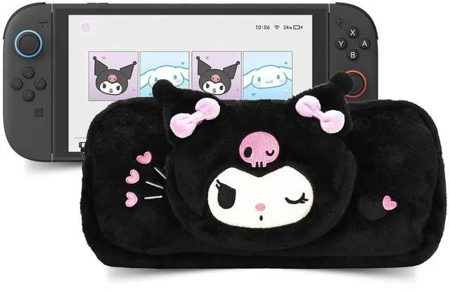 Main image of Fuzzy Crossbody Bag Compatible with Switch 2 (2025), Large Capacity Soft Switch 2 Travel Carrying Case with 2 Removable Shoulder Straps - Black KLM