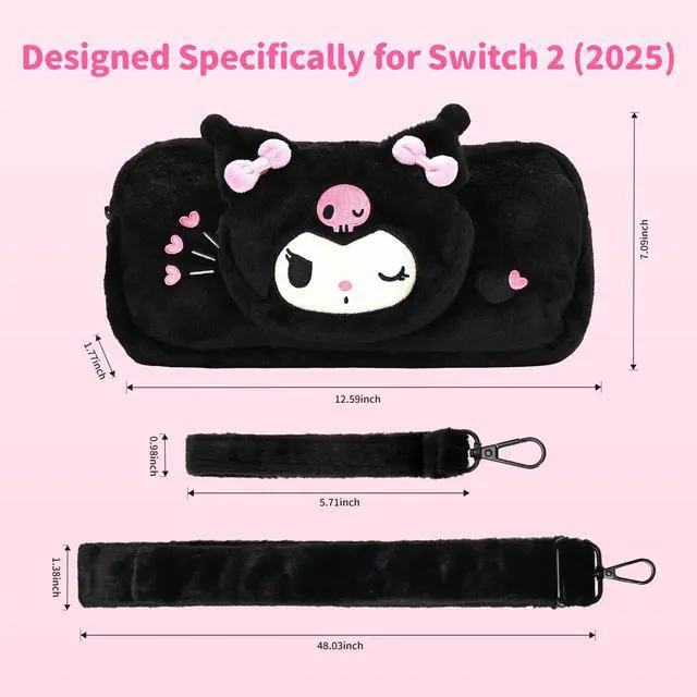 Alt view image 2 of 7 - Fuzzy Crossbody Bag Compatible with Switch 2 (2025), Large Capacity Soft Switch 2 Travel Carrying Case with 2 Removable Shoulder Straps - Black KLM