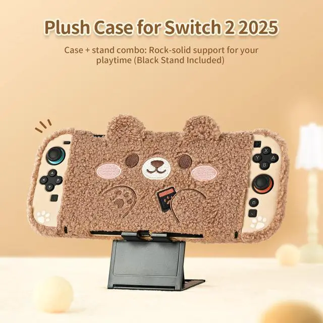 Alt view image 2 of 7 - Plush Case Compatible with Switch 2 (2025), NS2 Protective Cover for Switch Console and Grip Joy Controller, Plush Bear