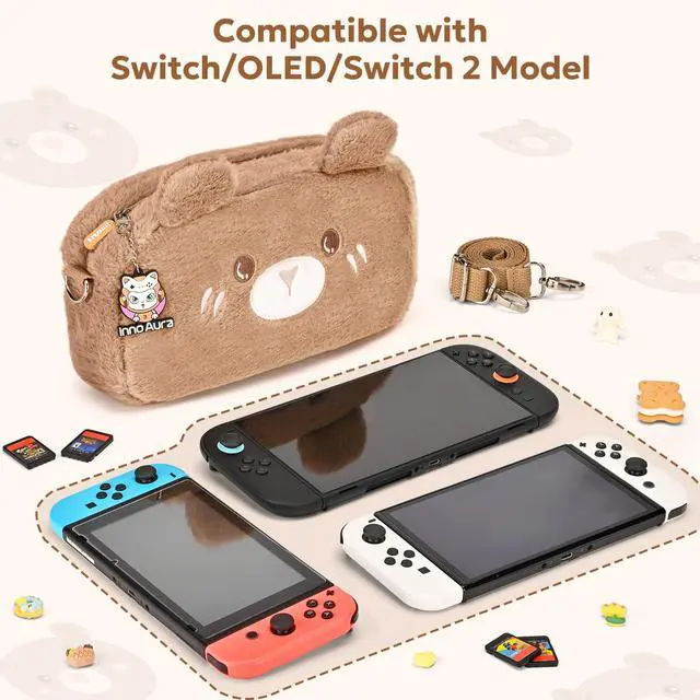 Alt view image 5 of 7 - Switch 2 Case for Switch 2 Model 2025, Switch 2 Carrying Case, Detachable Shoulder Strap & Stickers & Pendant (Brown Bear)