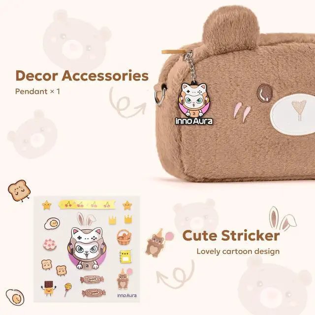 Alt view image 6 of 7 - Switch 2 Case for Switch 2 Model 2025, Switch 2 Carrying Case, Detachable Shoulder Strap & Stickers & Pendant (Brown Bear)