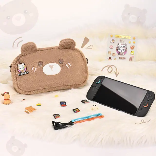 Alt view image 7 of 7 - Switch 2 Case for Switch 2 Model 2025, Switch 2 Carrying Case, Detachable Shoulder Strap & Stickers & Pendant (Brown Bear)