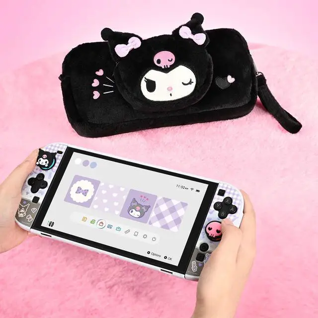 Alt view image 6 of 7 - Fuzzy Crossbody Bag Compatible with Switch 2 (2025), Large Capacity Soft Switch 2 Travel Carrying Case with 2 Removable Shoulder Straps - Black KLM