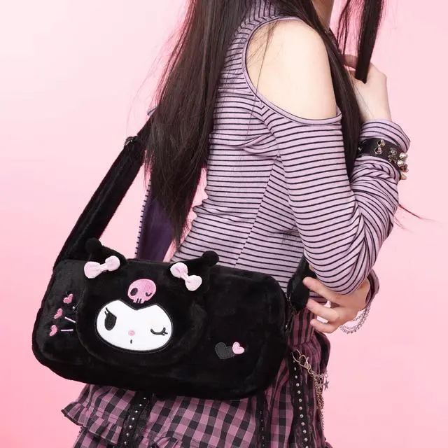 Alt view image 7 of 7 - Fuzzy Crossbody Bag Compatible with Switch 2 (2025), Large Capacity Soft Switch 2 Travel Carrying Case with 2 Removable Shoulder Straps - Black KLM