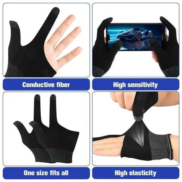 Alt view image 2 of 7 - 2 Pairs Gaming Finger Gloves - Touchscreen Sleeves for Mobile Gaming, Esports & Free Fire - Breathable Nylon & Graphene for Sweaty Hands, Pro Gamer Gloves