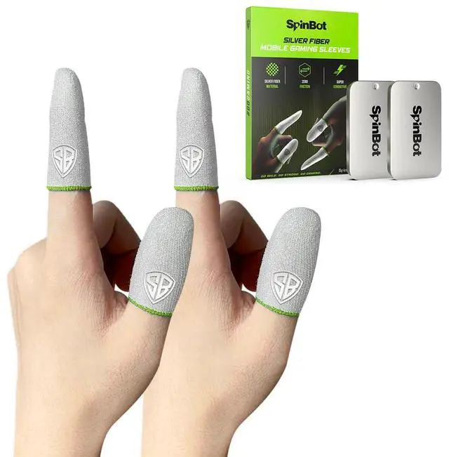 Main image of Silver Fiber Thumb & Finger Sleeve for Mobile Game (4 Pieces), Pubg,Cod,Freefire -with Metal Carry Box-Pack of 2 Pair