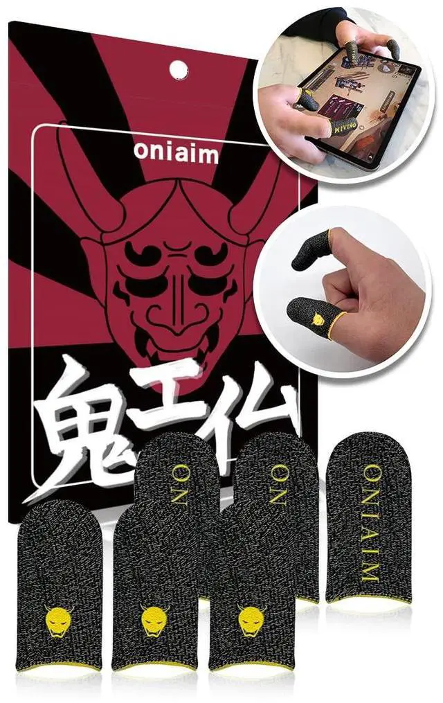 Main image of OniAim Gaming Finger Sleeves High Sensitivity Silver Fiber Mobile Game Thumb Covers for FPS, Sound Games, PUBG Anti-Sweat 6-Pack DemonSleeves (Yellow)
