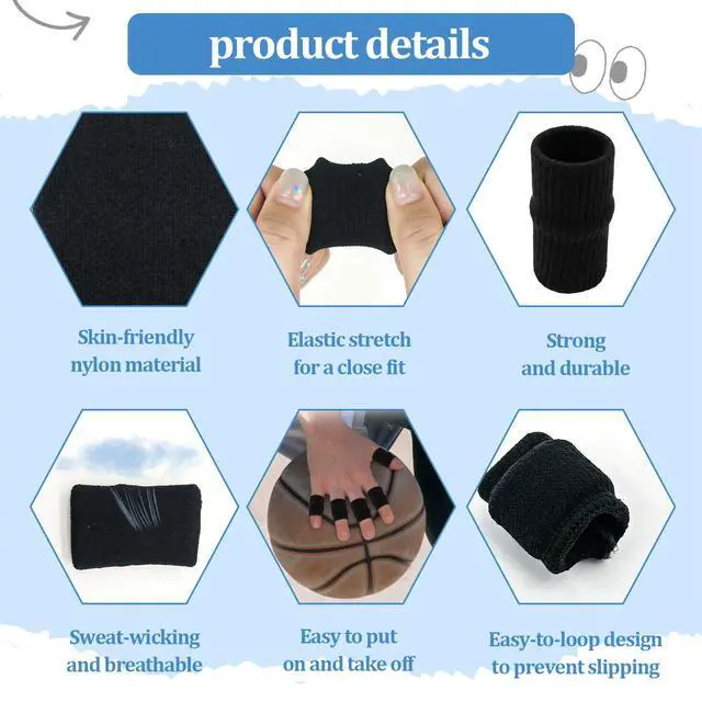 Alt view image 3 of 6 - 24 Pcs Finger Compression Sleeves,Black Sport Finger Sleeves Protectors,Breathable Elastic Finger Support for Sports, Typing, and Daily Use