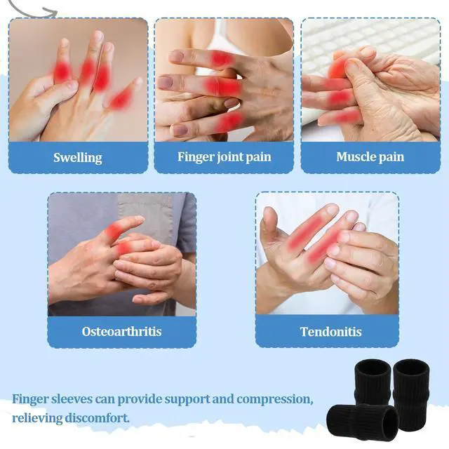 Alt view image 4 of 6 - 24 Pcs Finger Compression Sleeves,Black Sport Finger Sleeves Protectors,Breathable Elastic Finger Support for Sports, Typing, and Daily Use