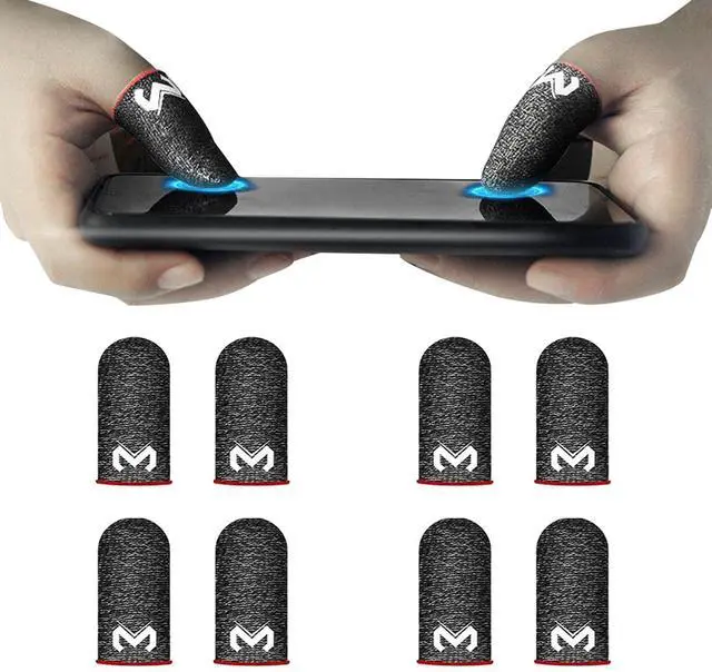 Main image of 8 Pack Gaming Finger Sleeves, Anti Sweat Gaming Thumb Sleeve Silver Fiber Thin Mobile Finger Protectors Smooth Feel Gamer Gloves Accessories for Most Touchscreen Devices Tablet Phone