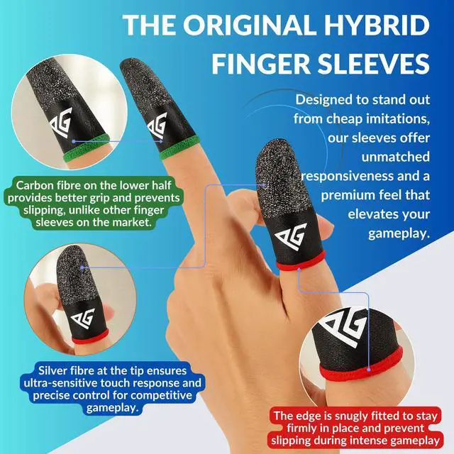 Alt view image 2 of 7 - Finger Sleeves for Mobile Gaming, 3 Pairs Hybrid Carbon & Silver Fibre, Ultra Sensitive & Breathable 0.3 mm, Anti-Sweat, Anti-Dryness, Compatible with PUBG Mobile (Standard Size)