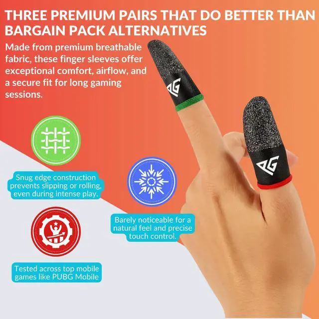 Alt view image 5 of 7 - Finger Sleeves for Mobile Gaming, 3 Pairs Hybrid Carbon & Silver Fibre, Ultra Sensitive & Breathable 0.3 mm, Anti-Sweat, Anti-Dryness, Compatible with PUBG Mobile (Standard Size)