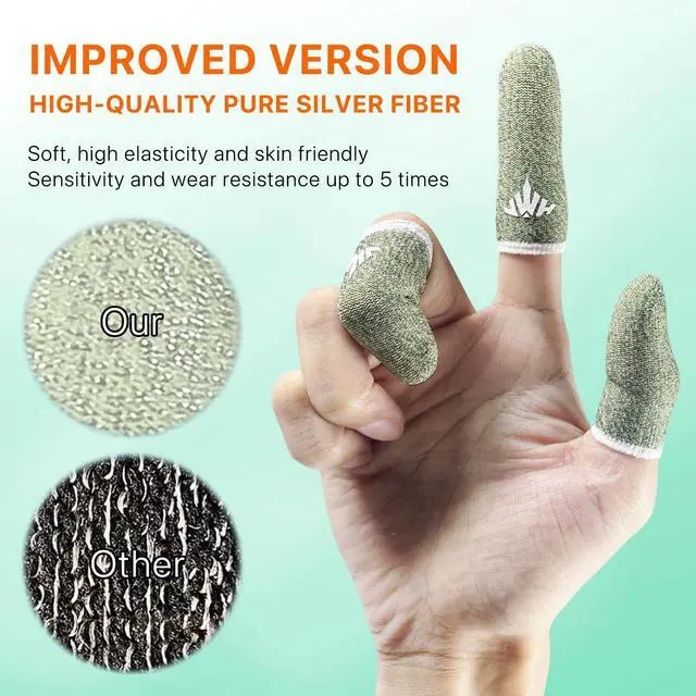 Alt view image 5 of 7 - 10 Pack Silver Fiber Dedales Gamer Profesionales Anti Slip Sweat Proof Gaming Finger Thumb Sleeves Cots Breathable Mobile Phone Gamer Gloves Guantes para Durable Covers for Pubg