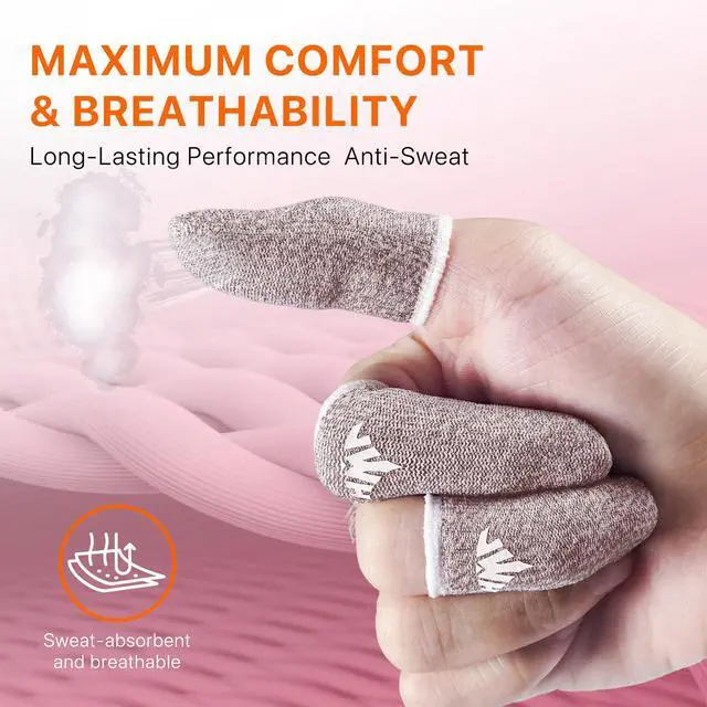 Alt view image 6 of 7 - Ultra-Thin Silver Fiber Gaming Finger Sleeves,Pink Thumb Sleeves Gaming Cots,10 Pack Gaming Finger Gloves for PUBG,with Storage Box,High Sensitivity,Anti-Slip,Fundas para Dedos Gamer