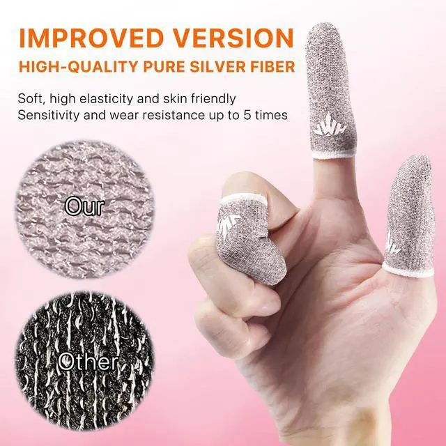 Alt view image 5 of 7 - Ultra-Thin Silver Fiber Gaming Finger Sleeves,Pink Thumb Sleeves Gaming Cots,10 Pack Gaming Finger Gloves for PUBG,with Storage Box,High Sensitivity,Anti-Slip,Fundas para Dedos Gamer