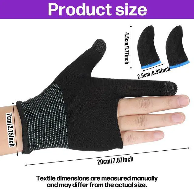 Alt view image 2 of 7 - 2 Pairs Mobile Gaming Gloves, Ultra-Thin Mobile Gaming Gloves Touchscreen Game Finger Sleeves Game Glove for Sweaty Hands Anti-Sweat Finger Sleeve Breathable for Phone Tablet Players Streamer