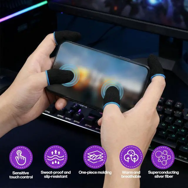 Alt view image 3 of 7 - 2 Pairs Mobile Gaming Gloves, Ultra-Thin Mobile Gaming Gloves Touchscreen Game Finger Sleeves Game Glove for Sweaty Hands Anti-Sweat Finger Sleeve Breathable for Phone Tablet Players Streamer