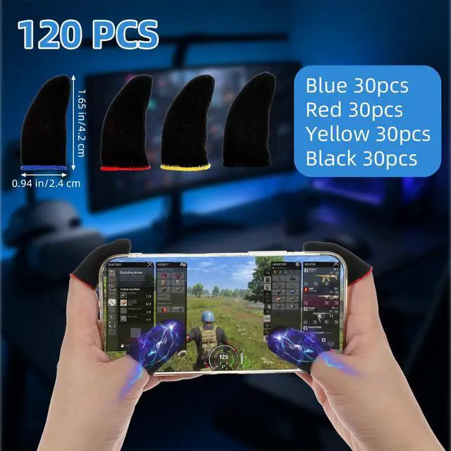 Alt view image 2 of 7 - 120 PCS Finger Sleeves for Gaming, Thumb Sleeve Mobile Game Controller Finger Cover Silver Fiber Anti Sweat Breathable Seamless Touchscreen Gaming Gloves for Mobile Phone Game (4 Colors)