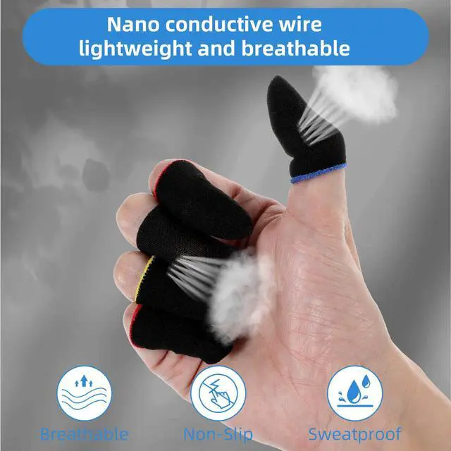 Alt view image 6 of 7 - 120 PCS Finger Sleeves for Gaming, Thumb Sleeve Mobile Game Controller Finger Cover Silver Fiber Anti Sweat Breathable Seamless Touchscreen Gaming Gloves for Mobile Phone Game (4 Colors)